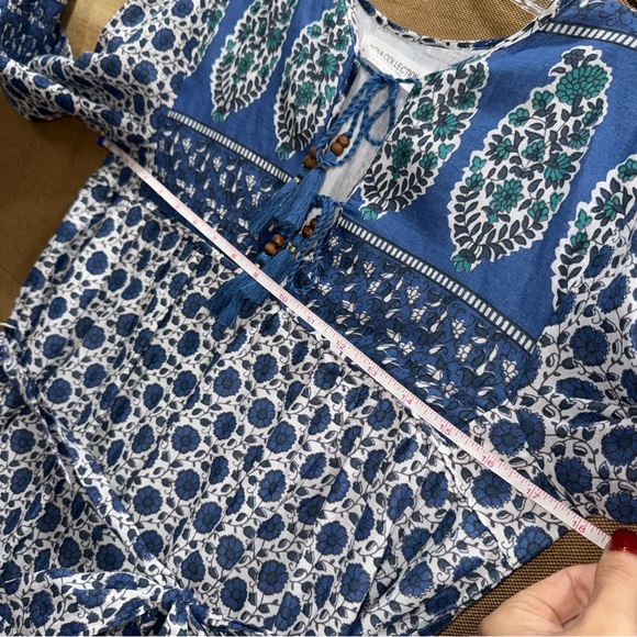 Emerson Fry India Collection Blue&White Paisley Cotton Boho Peasant Midi Dress - Picture 11 of 16